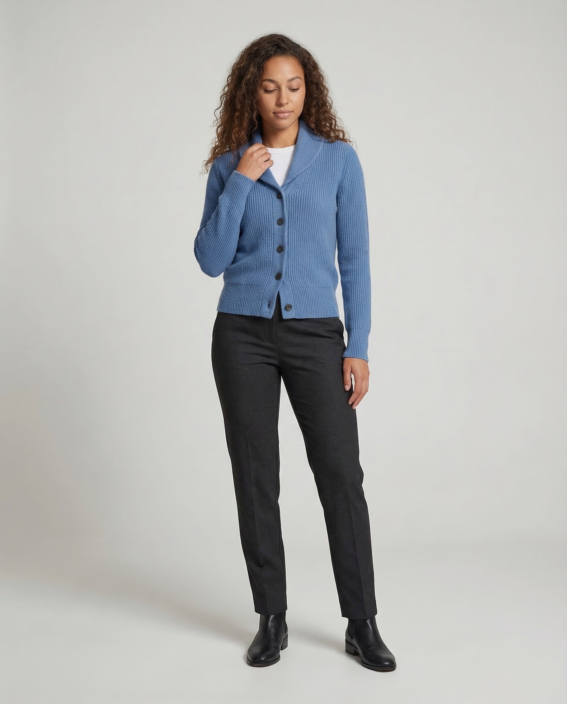 Women's Lapel Collar Cardigan – Button Front Long Sleeve Knit Cardigan