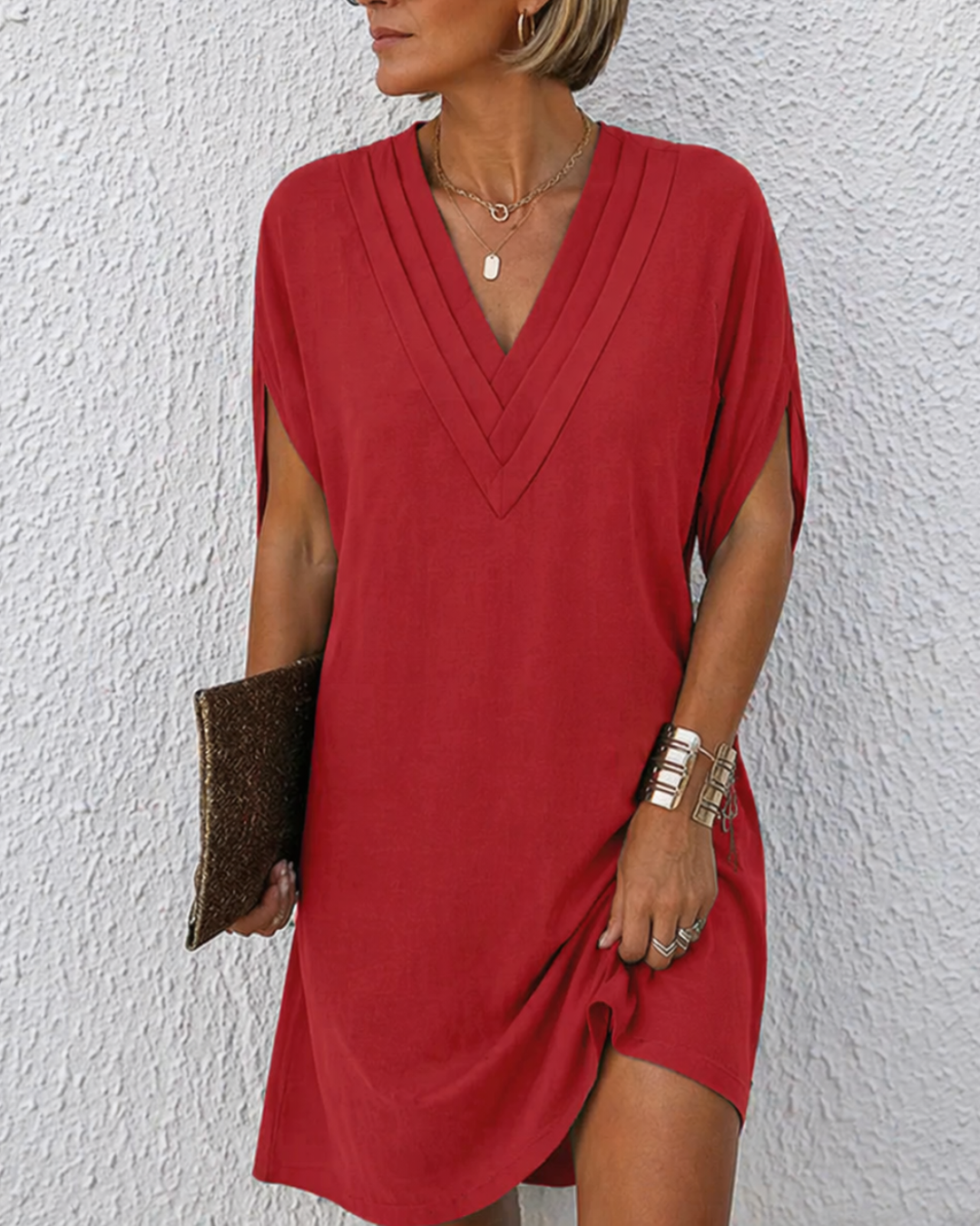 Women's V-Neck Wrap Dress – Short Sleeve Flowy Summer Dress