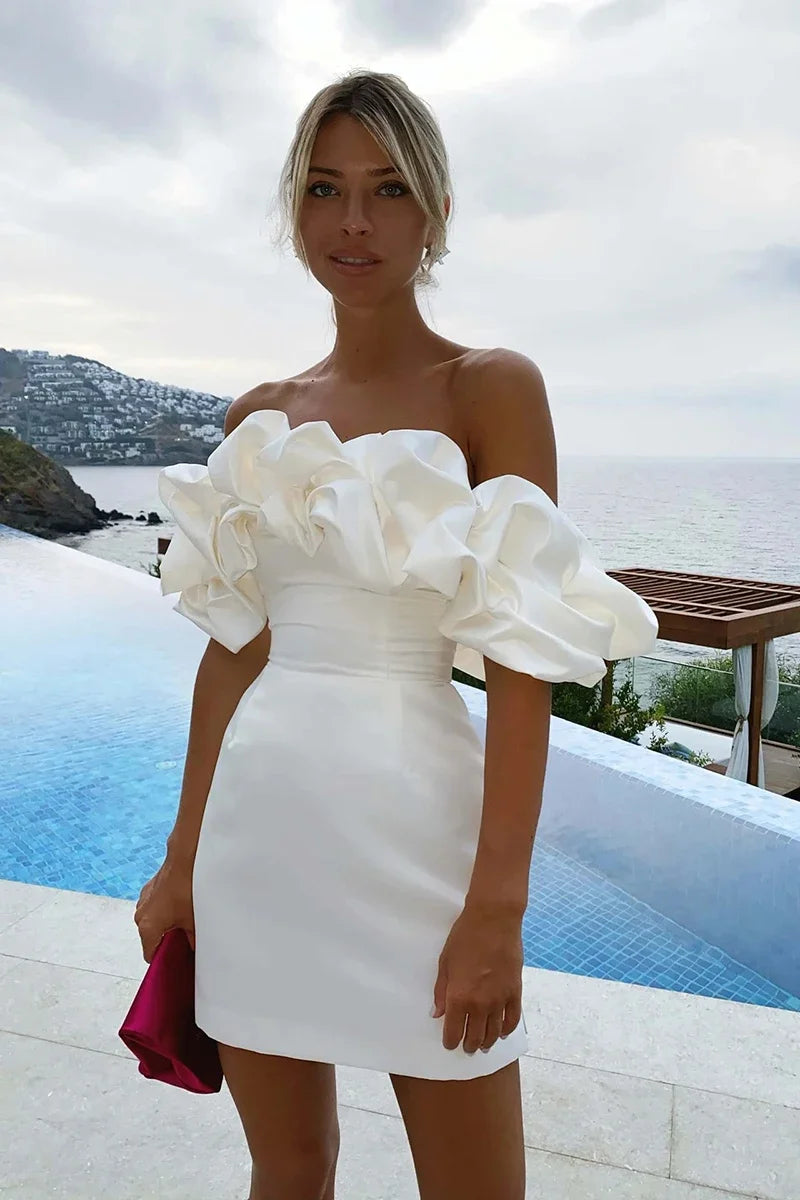 Women's White Boho Mini Dress – Flowy Vacation Dress