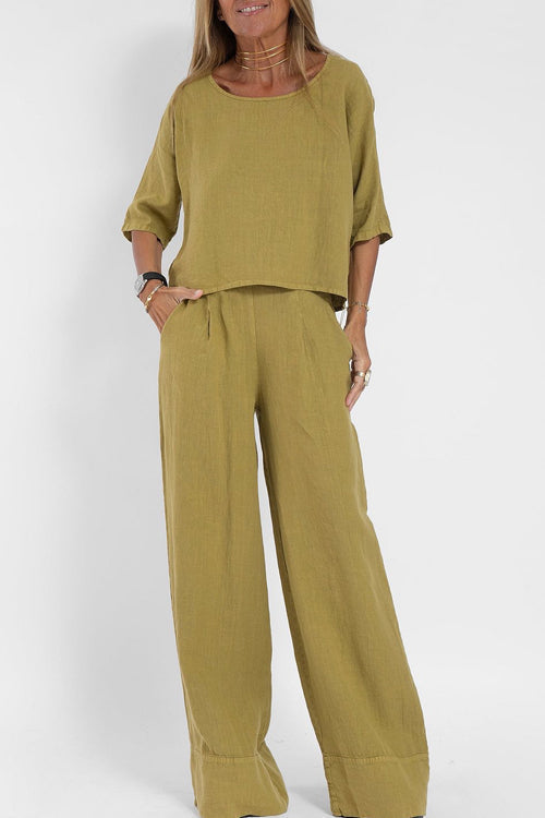 Women's Relaxed Wide Leg Set – Summer Top Matching Pants Set