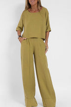 Women's Relaxed Wide Leg Set – Summer Top Matching Pants Set