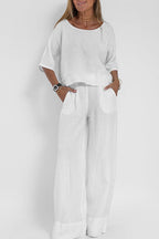Women's Relaxed Wide Leg Set – Summer Top Matching Pants Set