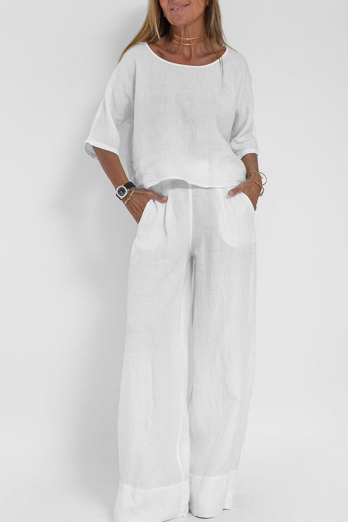 Women's Relaxed Wide Leg Set – Summer Top Matching Pants Set