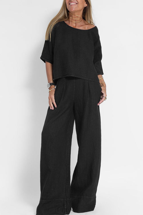 Women's Relaxed Wide Leg Set – Summer Top Matching Pants Set