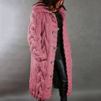 Women's Hooded Knit Coat – Knee Length Button Front Winter Coat