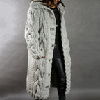 Women's Hooded Knit Coat – Knee Length Button Front Winter Coat