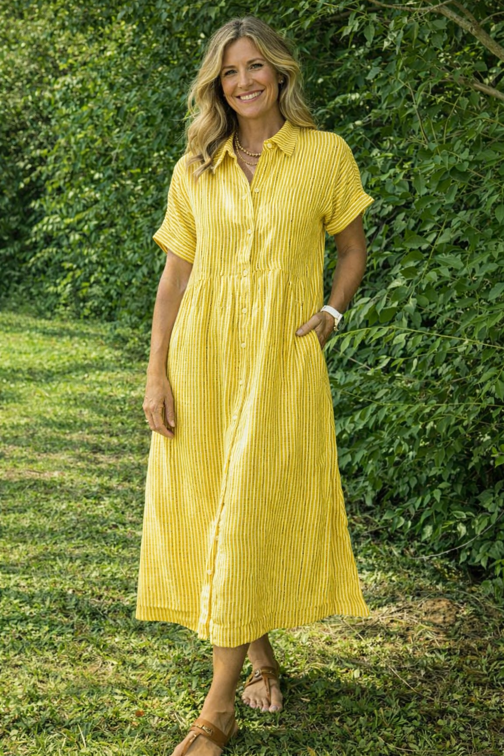 Women's Button-Up Midi Shirt Dress – Relaxed Everyday Dress
