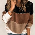 Women's Striped Sweater – Colour Block Round Neck Knit Sweater