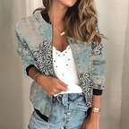 Women's Printed Zip-Up Jacket – Lightweight Patterned Casual Jacket