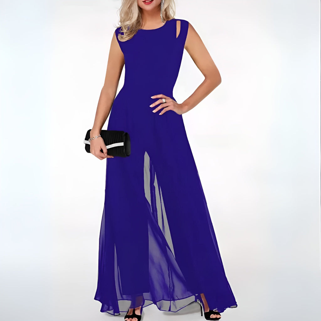Women's Sleeveless Wide Leg Jumpsuit – Statement Shoulder Formal Jumpsuit