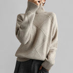 Women's Geometric Roll Neck Sweater – Relaxed Fit Winter Sweater