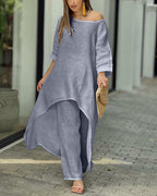 Women's Leisure Pants Set – Long Sleeve Top & Relaxed Trouser Set