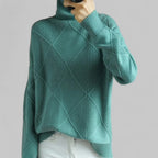 Women's Geometric Roll Neck Sweater – Relaxed Fit Winter Sweater