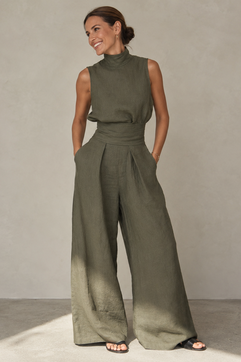 Women's Wide Leg Pants Set – Sleeveless Summer Set
