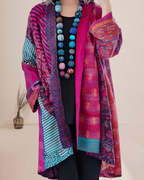 Women's Boho Patchwork Long Vest – Open Front Printed Layering Vest