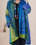 Women's Boho Patchwork Long Vest – Open Front Printed Layering Vest