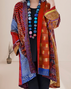 Women's Boho Patchwork Long Vest – Open Front Printed Layering Vest