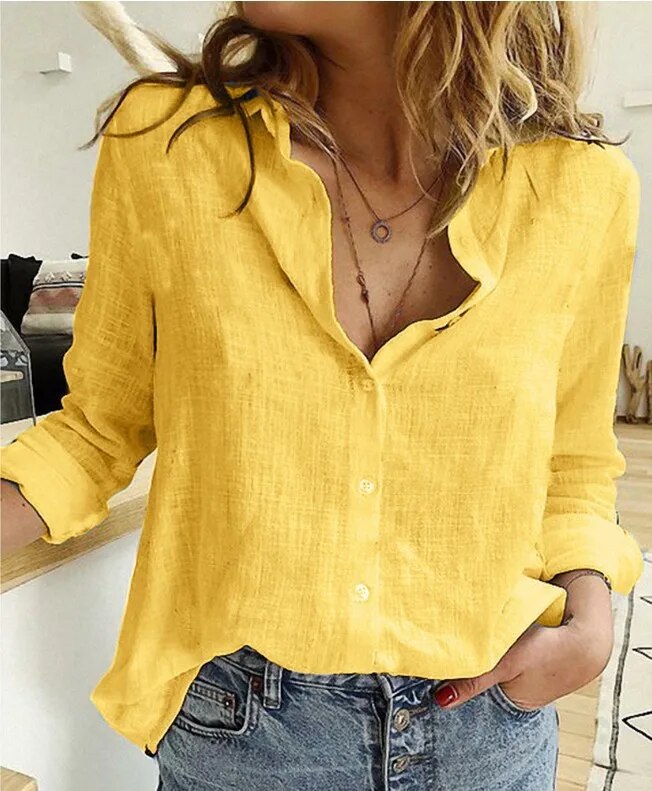 Women's Relaxed V-Neck Blouse – Long Sleeve Everyday Blouse