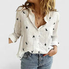 Women's Button Blouse with Henley Neckline and Tab Sleeves