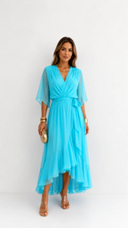 Women's Chiffon Wrap Dress – V-Neck Tie Waist Flowy Occasion Dress