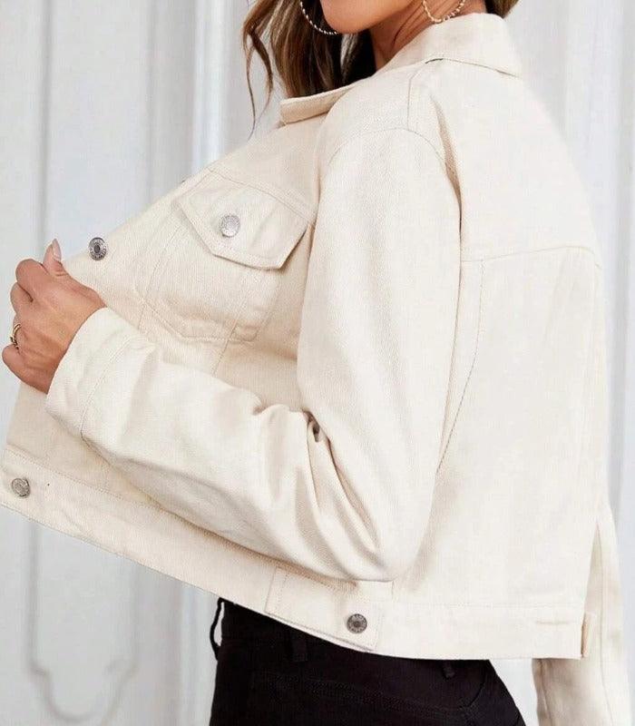 Women's Cropped Jean Jacket – Fitted Short Button Front Jacket