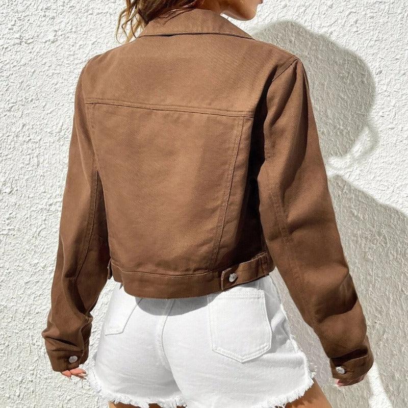 Women's Cropped Jean Jacket – Fitted Short Button Front Jacket