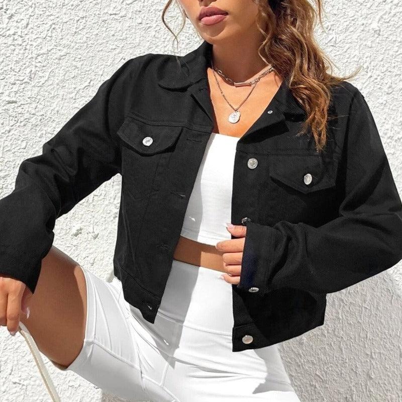 Women's Cropped Jean Jacket – Fitted Short Button Front Jacket