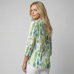 Women's Geometric Print Blouse – V-Neck Three-Quarter Sleeve Blouse
