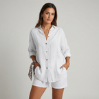 Women's Pleated Button Blouse – Relaxed Long Sleeve Shirt Blouse