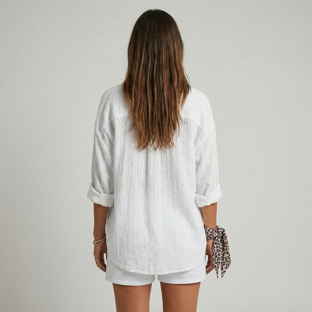 Women's Pleated Button Blouse – Relaxed Long Sleeve Shirt Blouse