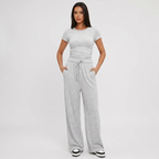 Women's Wide Leg Lounge Set – Ruffle Crop Top Matching Pants Set