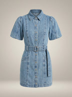 Women's Button Front Mini Dress – Tailored Short Sleeve Dress