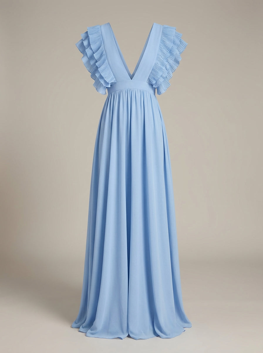 Women's Wedding Guest V-Neck Maxi Dress – Ruffle Flowy Occasion Dress