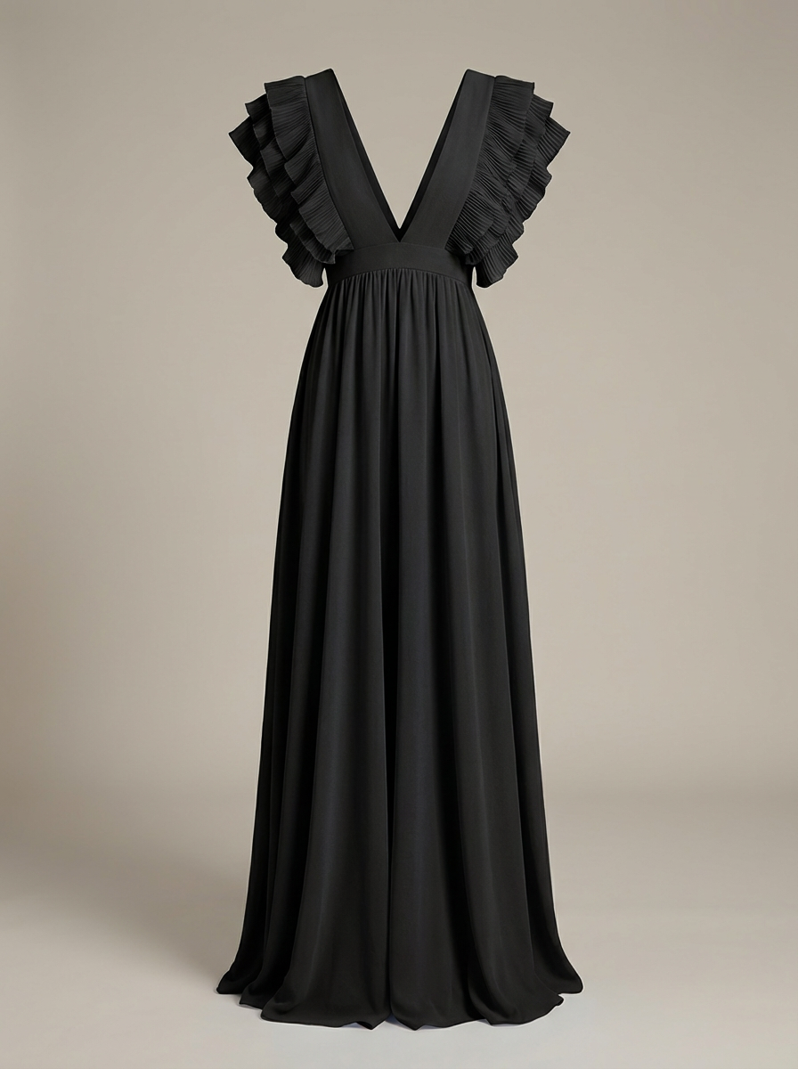 Women's Wedding Guest V-Neck Maxi Dress – Ruffle Flowy Occasion Dress