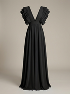 Women's Wedding Guest V-Neck Maxi Dress – Ruffle Flowy Occasion Dress