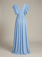Women's Wedding Guest V-Neck Maxi Dress – Ruffle Flowy Occasion Dress