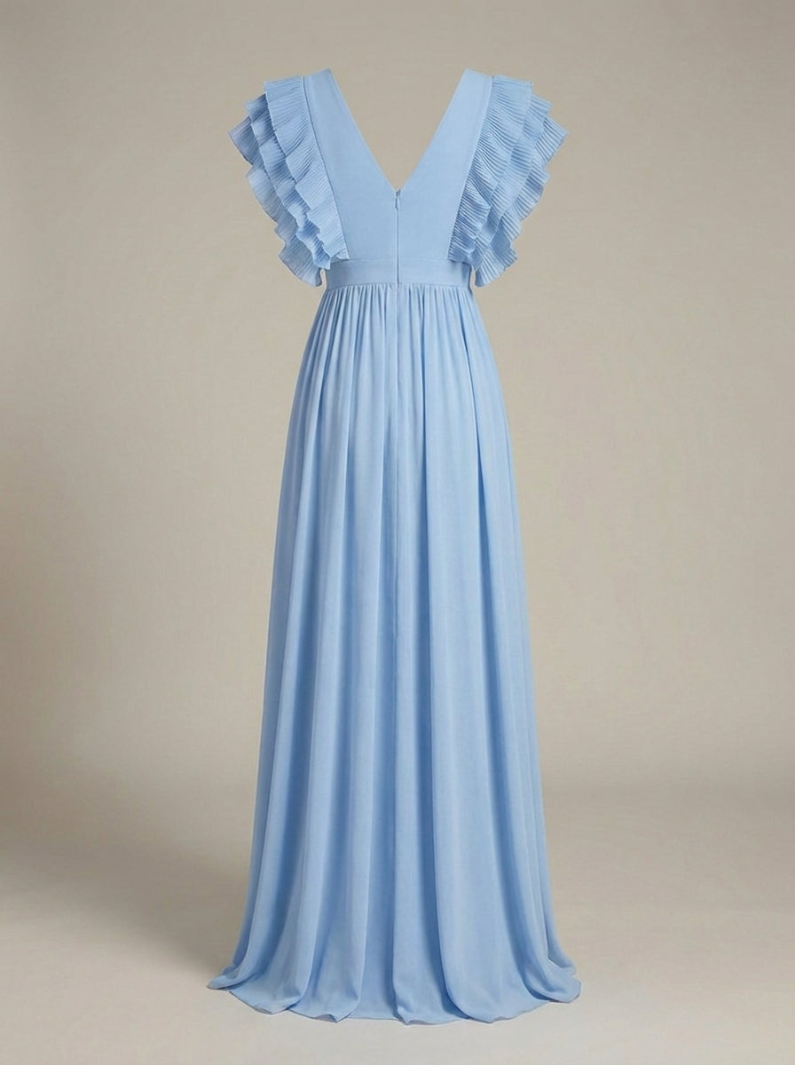 Women's Wedding Guest V-Neck Maxi Dress – Ruffle Flowy Occasion Dress