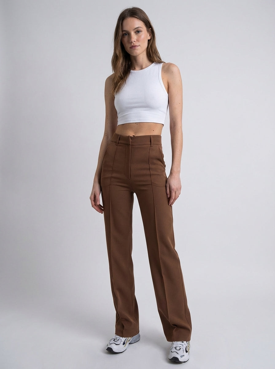 Women's Tailored Wide Leg Trousers – High Waist Slim Fit Dress Pants