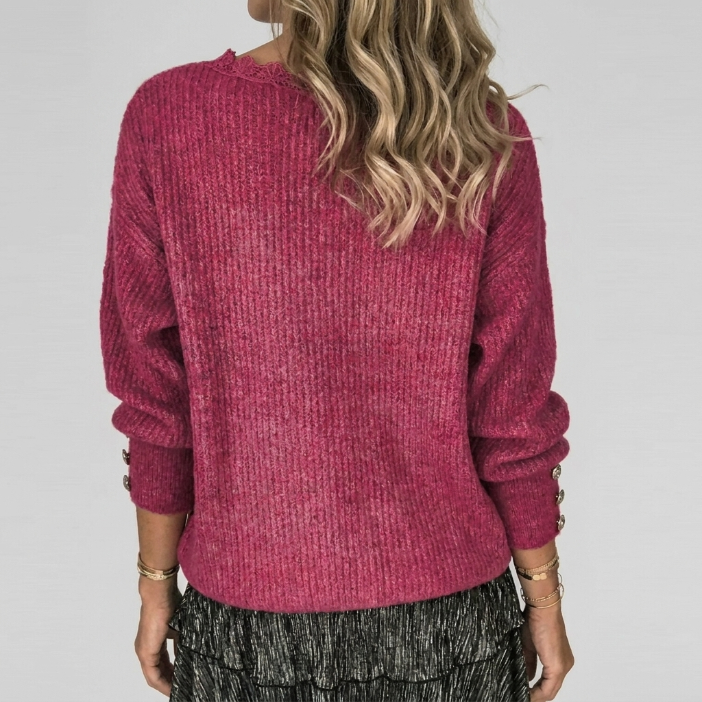 Women's Openwork V-Neck Blouse – Long Sleeve Textured Detail Blouse
