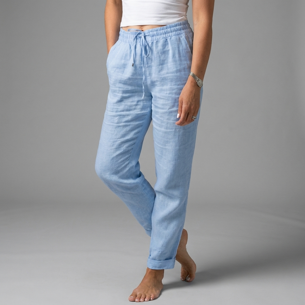 Women's High Waist Pull-On Pants – Elastic Waist Relaxed Trousers