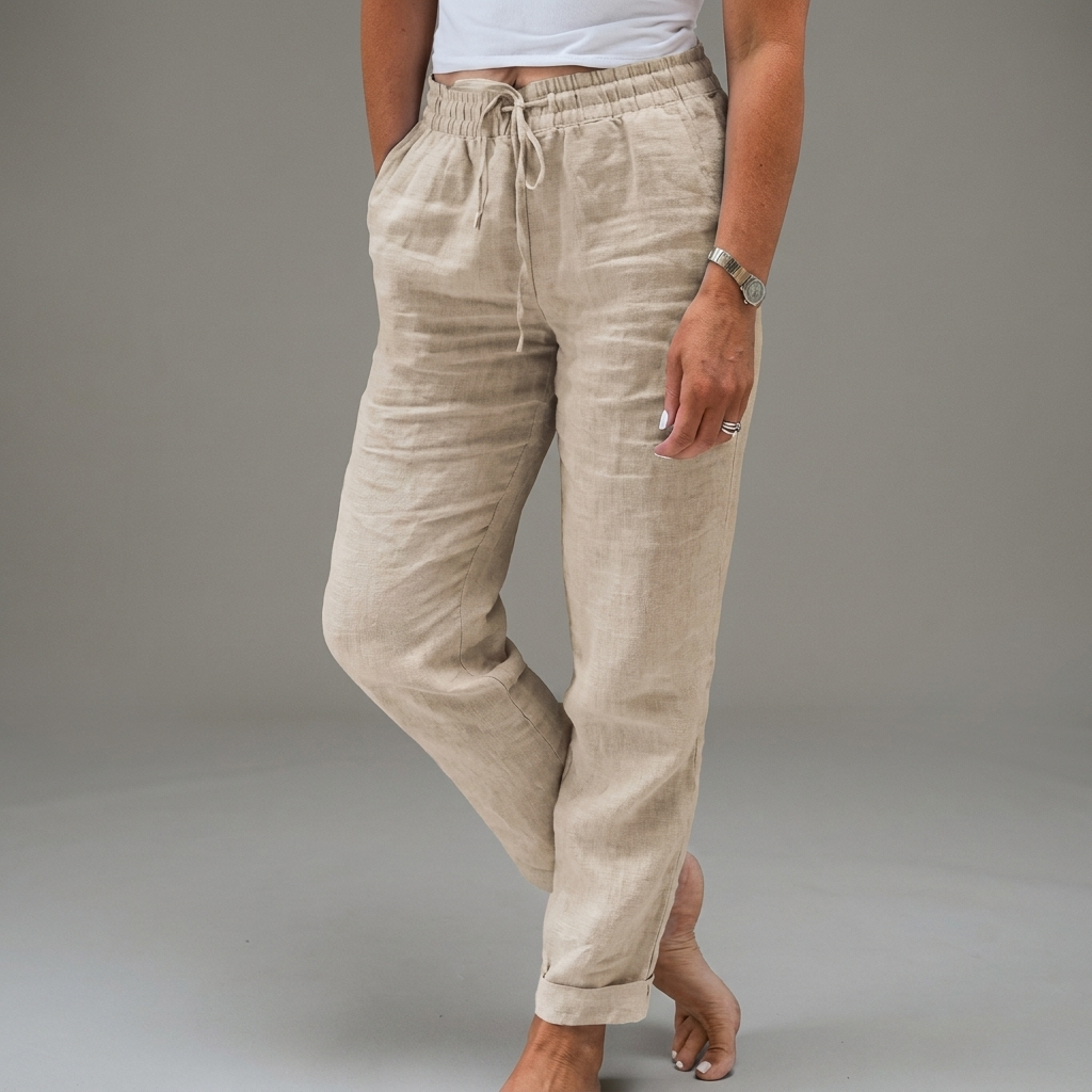 Women's High Waist Pull-On Pants – Elastic Waist Relaxed Trousers