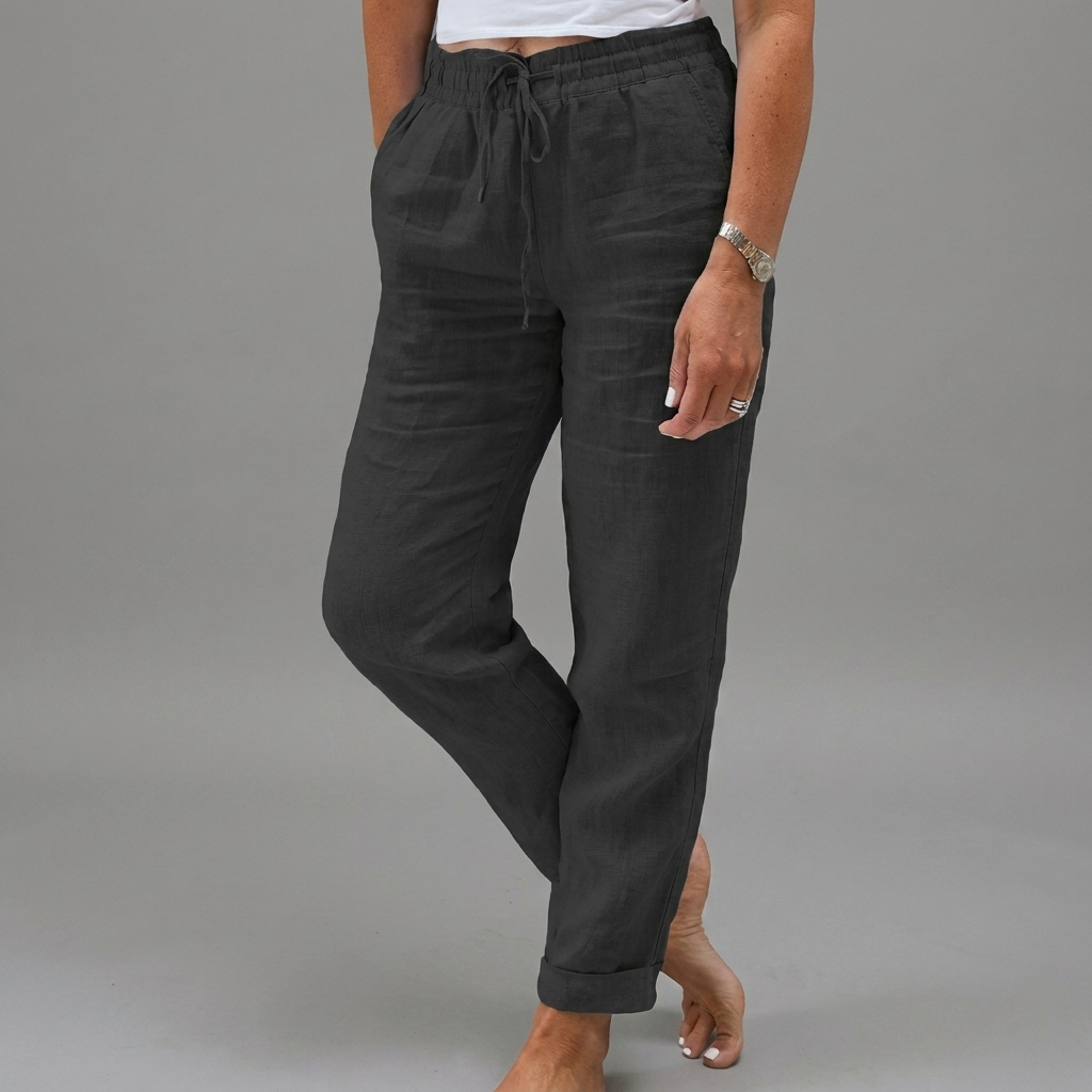 Women's High Waist Pull-On Pants – Elastic Waist Relaxed Trousers