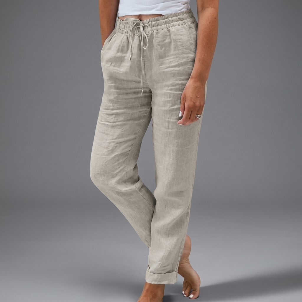 Women's High Waist Pull-On Pants – Elastic Waist Relaxed Trousers
