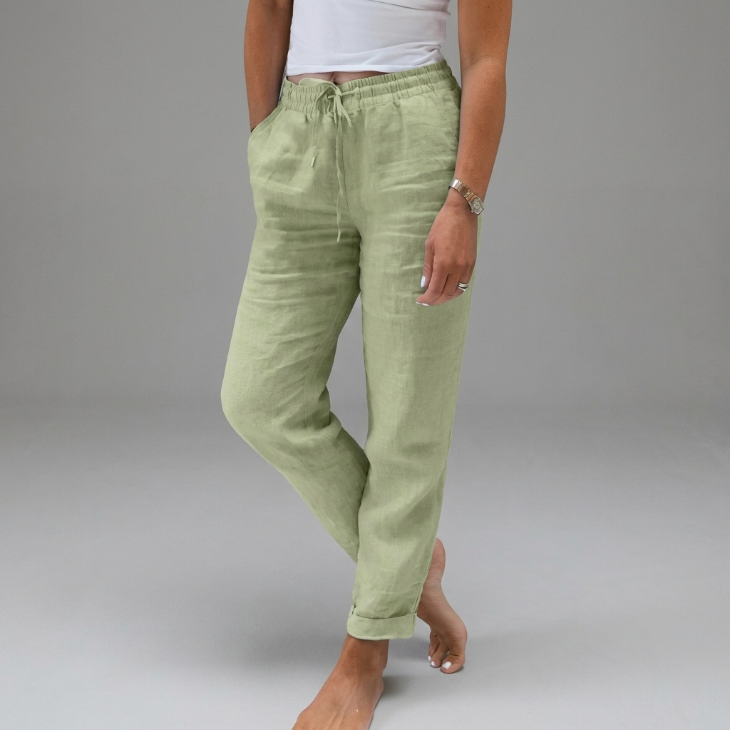 Women's High Waist Pull-On Pants – Elastic Waist Relaxed Trousers