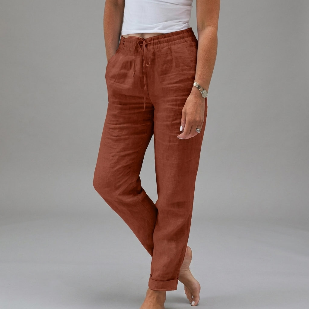 Women's High Waist Pull-On Pants – Elastic Waist Relaxed Trousers