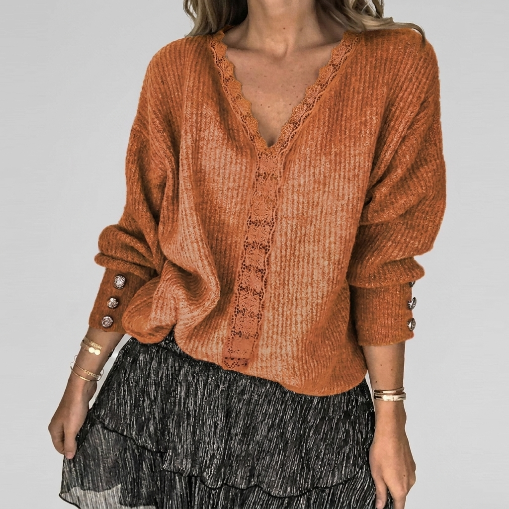 Women's Openwork V-Neck Blouse – Long Sleeve Textured Detail Blouse