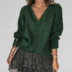 Women's Openwork V-Neck Blouse – Long Sleeve Textured Detail Blouse