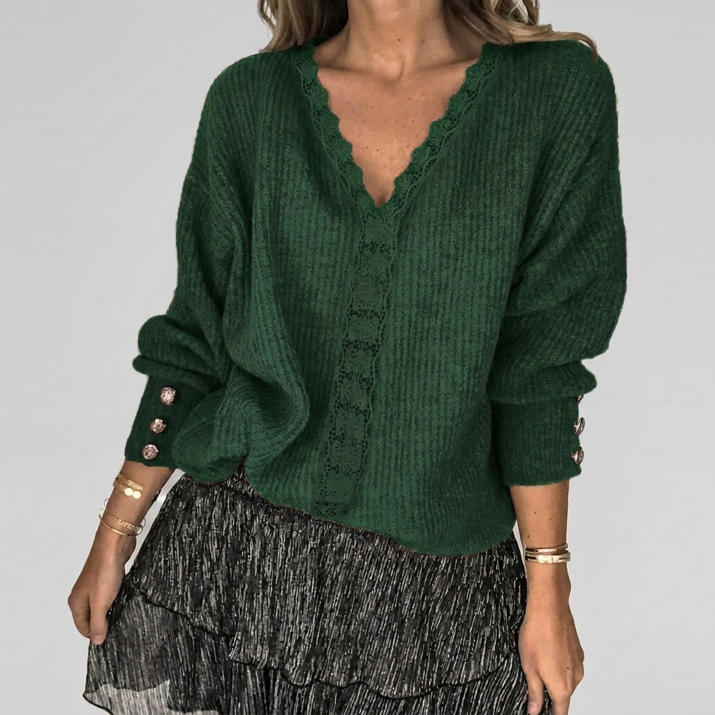 Women's Openwork V-Neck Blouse – Long Sleeve Textured Detail Blouse