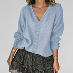 Women's Openwork V-Neck Blouse – Long Sleeve Textured Detail Blouse