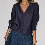Women's Openwork V-Neck Blouse – Long Sleeve Textured Detail Blouse
